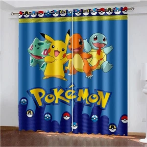 Kids Pokemon Pikachu Thick Blackout Curtains Thermal Ring Top Eyelet Drapes Gift - Picture 1 of 3