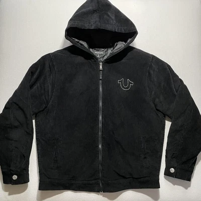 Chaqueta True Religion Para Hombre Grande Negra Pana Con Capucha Acolchada Cremallera Herradura Logo Foto 1 de 4