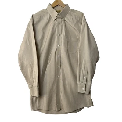Roundtree & Yorke Shirt Men's 17/34 Gingham Beige Button-Up Long Sleeve Pocket - Image 1 of 4