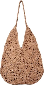 Crochet Beach Bag Bags for Women Soft Summer Tote Woven Khaki - Picture 1 of 6