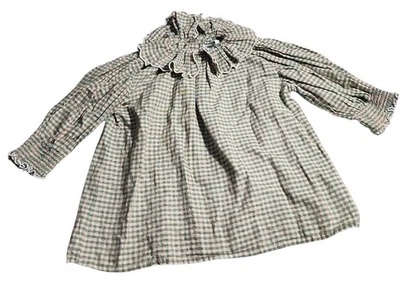 Bebe Organic Elsa Blouse Gingham Girl's 8 Ruffled Collar Organic Cotton & Linen - Image 1 of 4