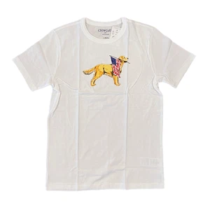 NWT J. Crew Boys' White W/Patriotic Flag 4th of July Dog Graphic Tee -SIZE S - Picture 1 of 10