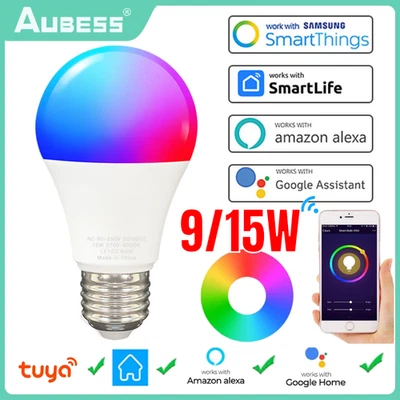 E27/B22 9W/15W Tuya WiFi Smart LED Light Bulb RGB Color Lamp for Alexa Google - Image 1 of 4
