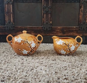 Juego de crema azucarero vintage de los años 50 hecho en Japón pintado a mano flores de cerezo - Imagen 1 de 8
