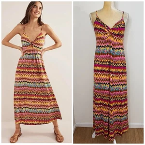 NWT Boden Ikat Strappy Jersey Maxi Dress Size 10R Multicolor Pockets - Picture 1 of 15