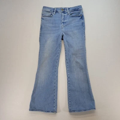 Pantalones de mezclilla con montura para mujer 1 azul Le One Crop mini bota tiro alto lavado claro Foto 1 de 4