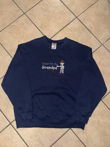 Vintage Fruit of the Loom Grandpa Sweatshirt XL Embroidered Funny Novelty Navy - Picture 1 of 4