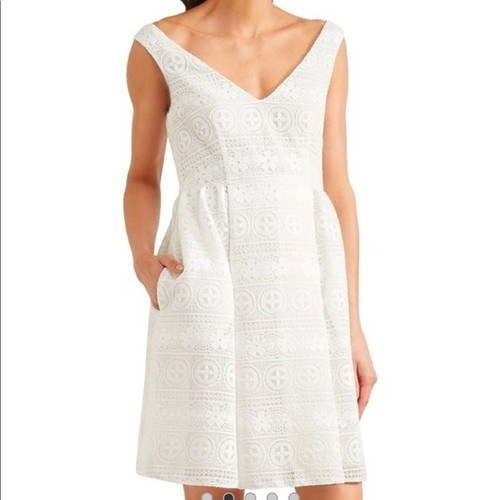 Mini abito rosso Valentino 36 0 US floreale macramè bianco pizzo scollo a V senza maniche