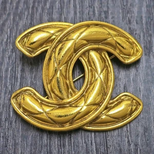 CHANEL vergoldete CC Logos Matelasse Vintage Anstecknadel Brosche #1093c Rise-on - Bild 1 von 7