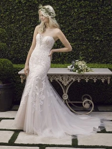 Casablanca Bridal Ivory Silver Strapless Embellished Wedding Gown Size 12 $1099 - Picture 1 of 3
