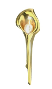 VINTAGE PETER BRAMS DESIGNS PBD 14K YELLOW GOLD CALLA LILY 1 5/8" BROOCH PIN - Picture 1 of 3