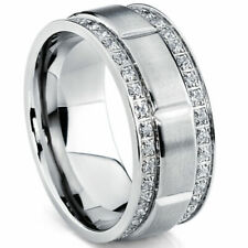 Para Hombre cepillado Ip Negro Acero Inoxidable De Imitación Diamante anillo de bodas anillo tamaño 9-13