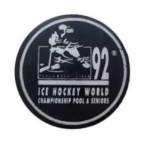 1992 Ice Hockey World Championship Pool A Seniors Hockey Puck - Picture 1 of 3