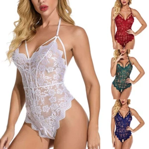 Womens Sexy Lace Babydoll Bodysuits Crotchless Sleepwear Nightwear Underwear - Picture 1 of 18