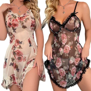 Flower Women Lace Lingerie Babydoll Dress Strap Chemise Sleepwear Sexy Nighty US - Picture 1 of 24