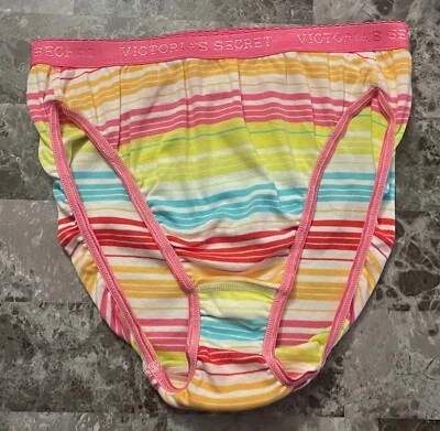 NUEVO CON ETIQUETAS BRAGAS VICTORIA'S SECRET M RAYAS 100% ALGODÓN RARAS PIERNA ALTA Foto 1 de 4