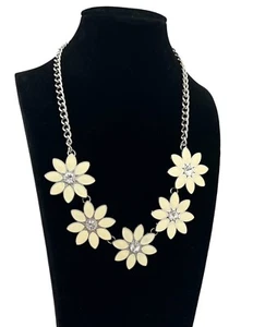 JUSTICE Girl's Ivory Rhinestone Floral Flower Silver Necklace 18-20 inches - Picture 1 of 8