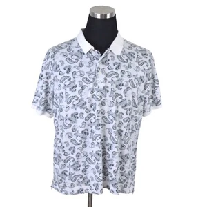 Robert Graham Mens Polo Shirt Large White Grey Black Paisley 100% Cotton - Picture 1 of 6