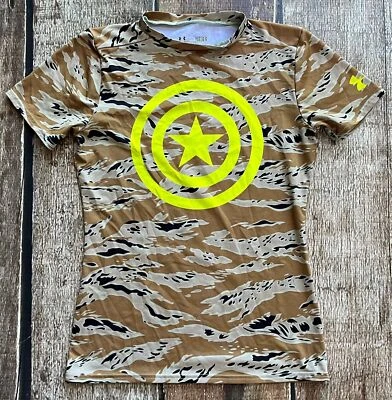 UNDER ARMOUR HEATGEAR FITTED MARVEL CAPTAIN AMERICA CAMO BOYS YOUTH LARGE EUC - Image 1 of 4