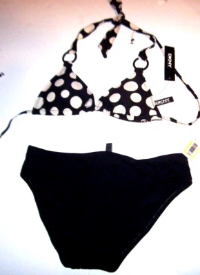 NEW 3pc Kenneth Cole Reaction black white dot Small top Medium bottom swimsuit - Image 1 of 2