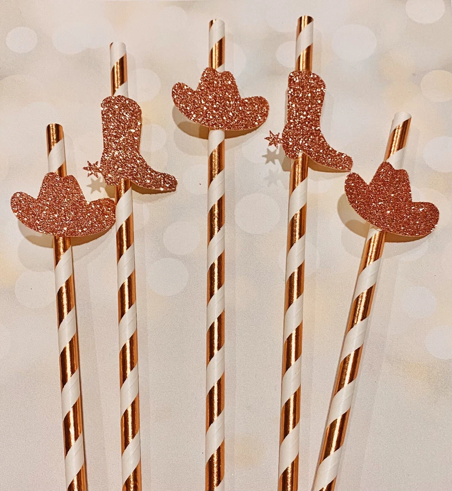 Rose Gold Rodeo Straws, Rose Gold Cowboy Straws, Rose Gold Cowboy Birthday 10 Ct - Image 1 of 1