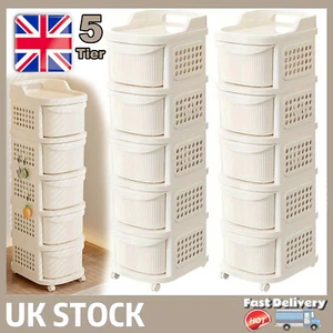 Plastic Drawer Storage Organizer Rolling Cart, with Wheels Casters&5 Drawers UK - Picture 1 of 12