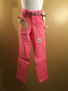 L.E.I. Girls Belted Rolled Cuff Skinny Denim Jeans in Pink Size 8 Regular NWT - Picture 1 of 3