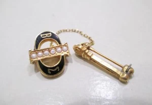 Beta Sigma Phi 10 kt Yellow Gold Seed Pearl Sorority Badge Pin Brooch - Picture 1 of 5