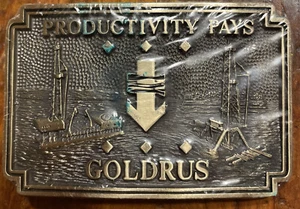 Hebilla de cinturón de perforación Goldrus - la productividad paga - latón sólido - Imagen 1 de 3