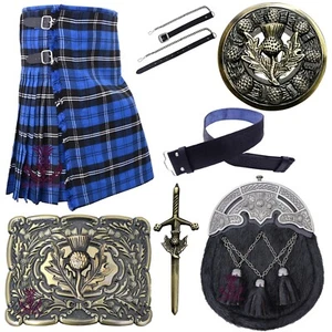 Elegant Ramsay Blue Tartan Kilt Outfit For Men Thistle Kilt Sporran Accessories - Picture 1 of 4