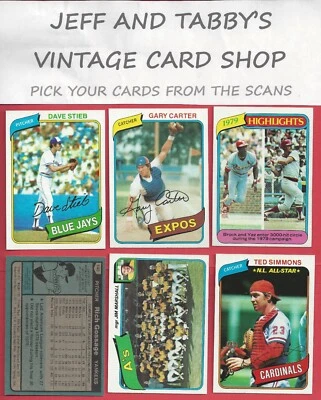 1980 TOPPS BASEBALL491 TO 726 / SEE DROP DOWN MENU FOR CARD YOU WILL RECEIVE. - Image 1 of 4