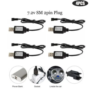 4Pcs 7.2V USB Charging Cable NI-MH Battery Charger SM 2P Plug For RC Car Battery - Picture 1 of 8
