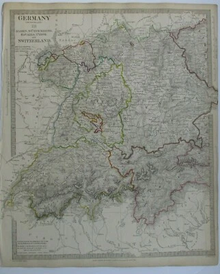 Mapa antigo da Suíça e do Sul da Alemanha por SDUK 1832 - Imagem 1 de 4