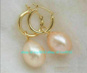 Charming 8-9mm Rice Type South Sea Pink Pearl Dangle Earrings Gold Hook - Picture 1 of 12