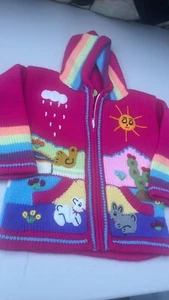 Kids Ethic Alpaca Cotton Knit Handmade In Ecuador Zip Hood Sweater Jacket Size 6 - Picture 1 of 3