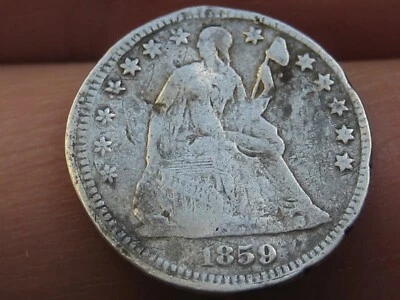 Media moneda de diez centavos 1859 P libertad sentada - Filadelfia, detalles en muy buen estado Foto 1 de 2