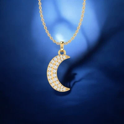 Diamond necklace, moon pendant,gold necklace,dainity gold necklace,precious gift - Image 1 of 4