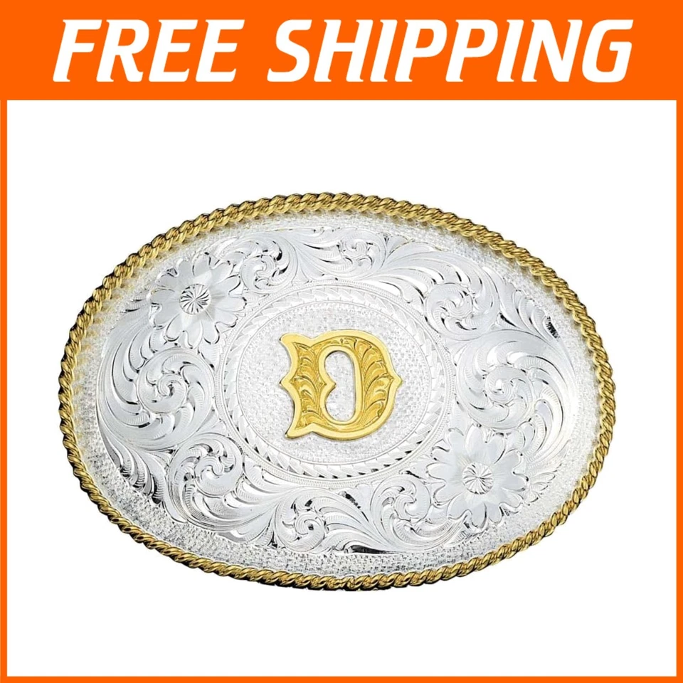 Hebilla de cinturón occidental grabada en plata única con revestimiento protector de armadura Montana Foto 1 de 2