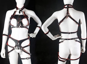 Mujeres Cuero PU Cuerpo Completo Arnés Restricciones Lencería Sexy Fetiche Uniforme - Imagen 1 de 12