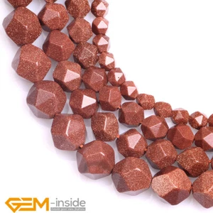 Gold Sandstone Faceted Gemstone Polygonal Loose Beads For Jewelry Making 15" AU - Foto 1 di 19