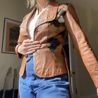 70s patchwork leather jacket Scalloped Fish Scale Style Hippie Bohemian Brown Xs