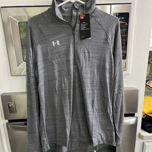 Under Armour Women Stripe Tech 1/4 Zip Long Sleeve Pullover Gray 1276211 sz L - Picture 1 of 6
