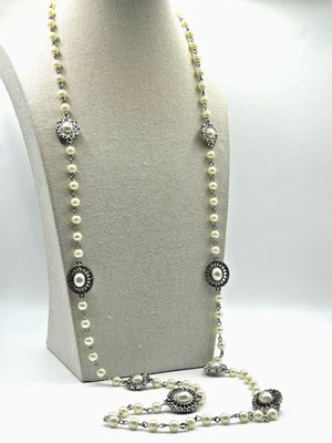 Premier Designs имитации жемчуг бисером кристалл подвески серебристого тона длинное ожерелье - Изображение 1 из 4