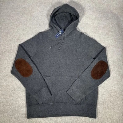 Sudadera con Capucha Polo Ralph Lauren De Colección Hombres L Gris Marrón Parche en el Codo Nueva con Etiquetas Foto 1 de 4