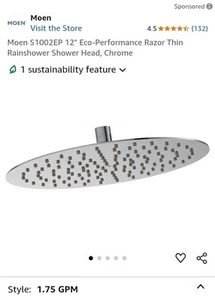 🇺🇸 Moen 12” Chrome 1.75 GPM Eco-Performance Rain Shower Head S1002EP - Picture 1 of 3
