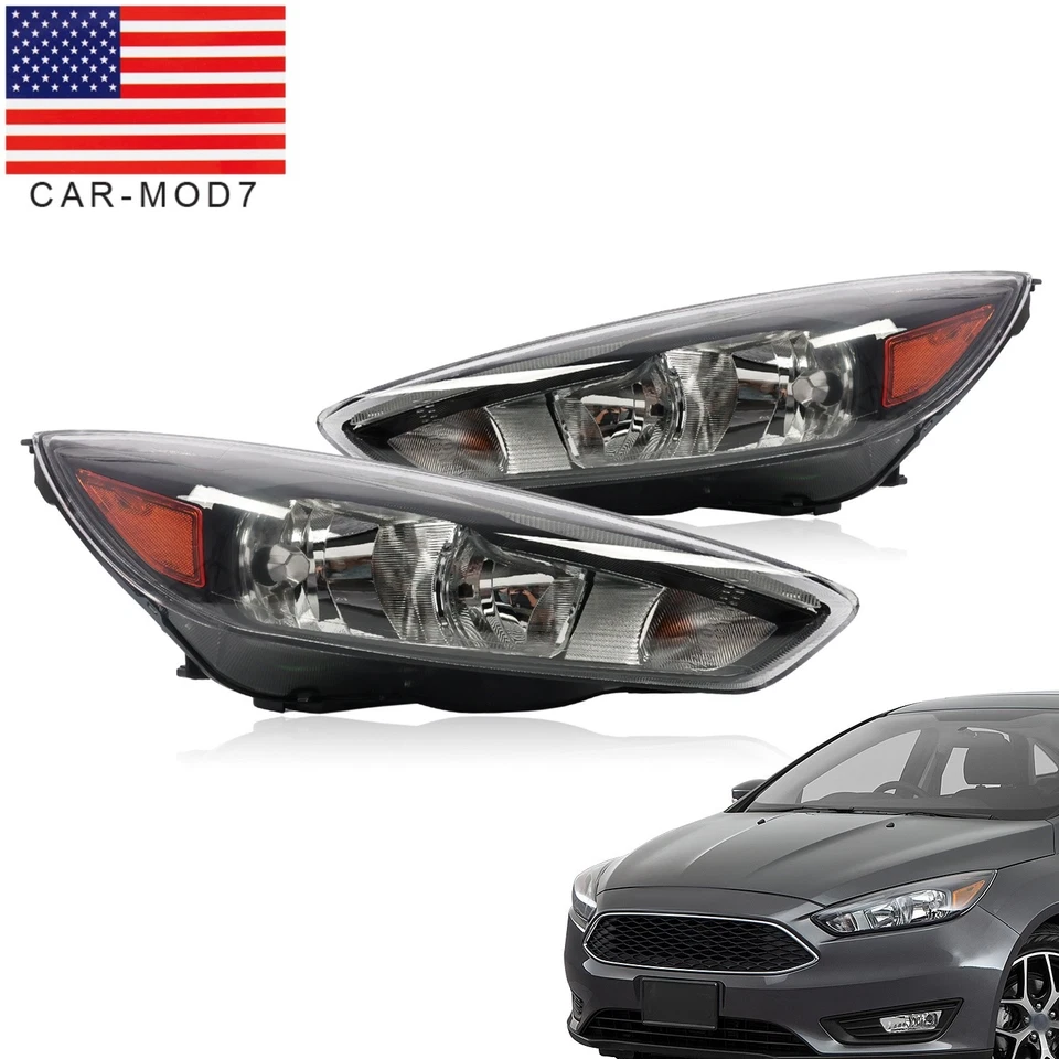 Conjunto de faros negros con bombillas modelo LED DRL para Ford Focus 2015-2018 Foto 1 de 4