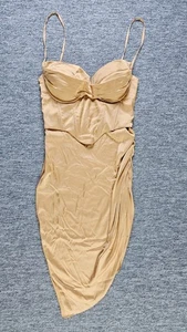 Abito corsetto Oh Polly US 4 bodycon champagne mini spaghetti asimmetrico spalline - Foto 1 di 11