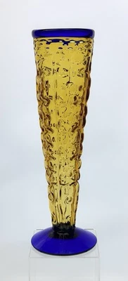 Blenko Handmade Glass 9426 Textured Vase in Topaz & Cobalt Hank Adams Design - Image 1 of 4