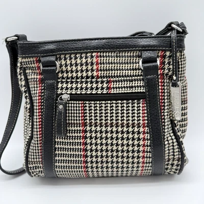 Bolso Bandolera CHAPS Blanco y Negro Pata de Gallo Borde de Cuero Negro Y2K Clásico Foto 1 de 4