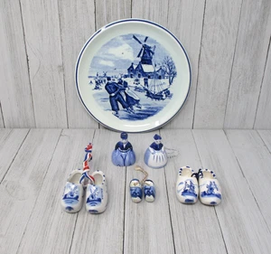 Delft Blue and White Lot Plate Clogs Boy Girl Ornaments Knickknacks - Picture 1 of 15